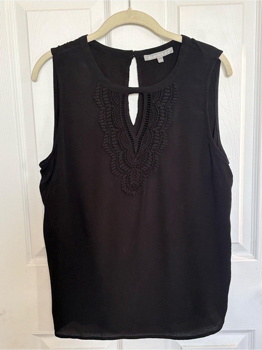 Daniel Rainn Black Sleeveless Top with Crochet Yoke